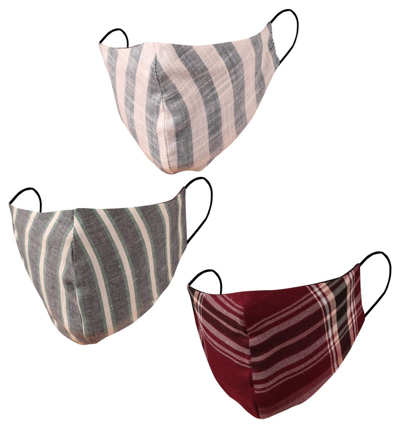 Touchstone Checked Cotton Face Masks Small Size Reusable Washable Handcrafted Double Layer for women, men. (Pack of 3). Blue Brown